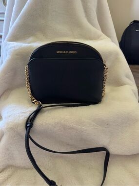 Michael Kors Black Leather Crossbody with Gold Chain Strap